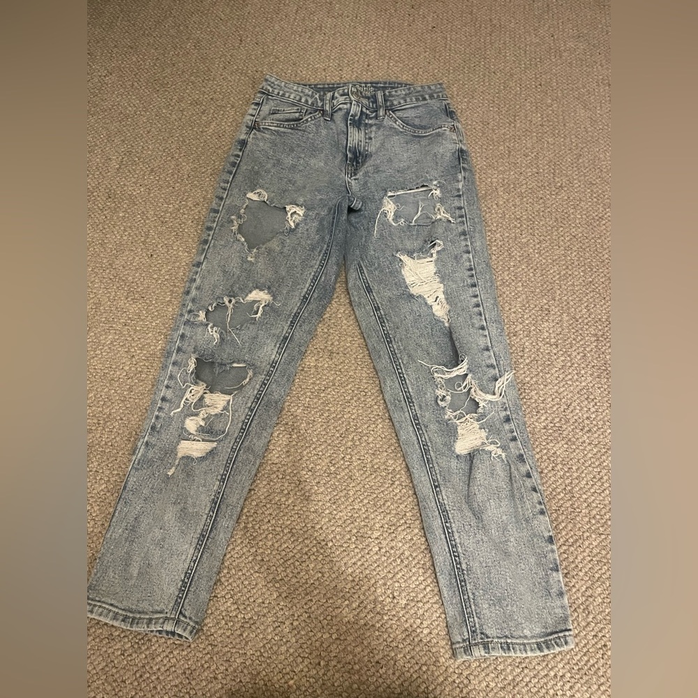 Light Blue Acid Wash Ripped Jeans High Rise